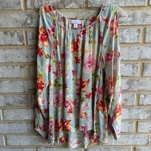 J. Jill Boat Neck Long Slit Sleeve Floral Print Blouse Women's Size SP.